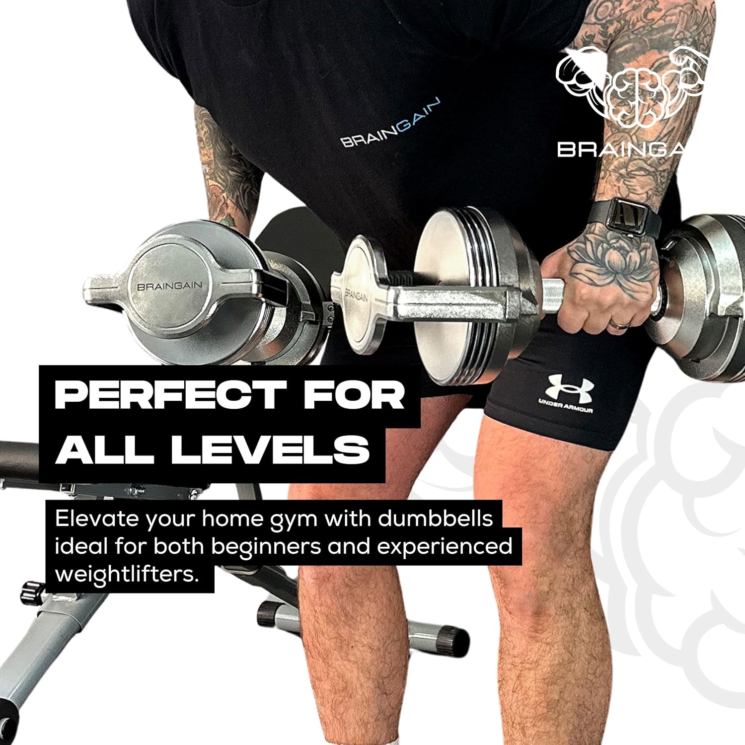 32kg Adjustable Dumbbells (Pair) | 1kg Increment | BRAINGAIN